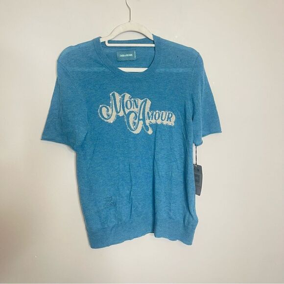 $348 ZADIG & VOLTAIRE Ida Diamante Amour Cashmere Sweater NWT FLAWED - Picture 6 of 14